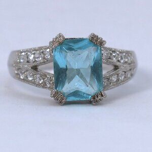 Blue Stone CZ Sterling Silver Ring - Size 9